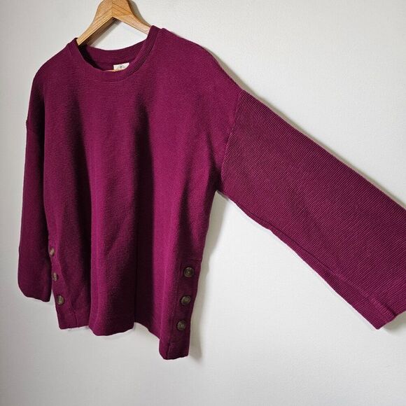 EUC ST JOHN'S BAY MAGENTA RIBBED CREW NECK BOXY PULLOVER SZ L - Picture 2 of 15